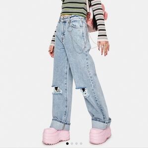 Minga London Angel Girl Wide Leg Jeans Light Wash Distressed Y2K Baggy 28/4